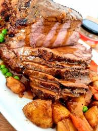 topside meat roast with vegetables and