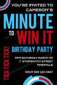 Stay connected by hosting a virtual party or sending a free ecard for any occasion. Minute To Win It Party Invitations Minute To Win It Welcome Home Parties Kids Birthday Party