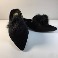 Miista Poppy Faux Fur Pompom Mule Black Velvet Flats Size Eu 36 Approx Us 6 Regular M B 52 Off Retail
