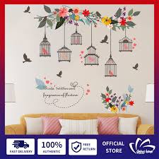 Birdcage Wall Decals Flowers Flying