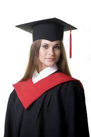 Black Graduation Gown With Red Hood And Mortarboard With Tassel Academic Dress Matte Oxford Cap