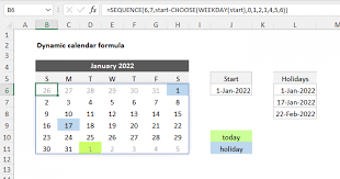 dynamic calendar formula excel