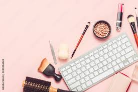 makeup and beauty tools keyboard on a