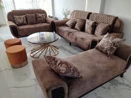Cotton Brown 3 Seater Sofa Set