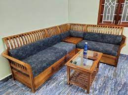 6 seater velvet wooden l shape sofa set