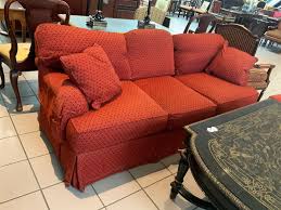 pearson upholstered red brocade sofa