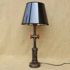 8 3/4 x 6 1/2 shade fabric: Rustic Lodge Antique Bronze Pipe Pole Table Light Bedside Desk Lamp With Black Metal Shade Takeluckhome Com