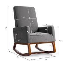 goplus modern gray linen rocking chair