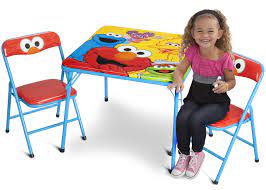 Children's table and 2 chairs $ 29. Sesame Street Metal Folding Table Chair Set Deltaplayground
