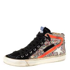Golden Goose Multicolor Suede And Glitter Slide High Top Sneakers Size 37