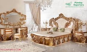 Our furniture sets are a genuine product of expert craftsmanship and efficient manufacturing. Gold White Solid Wood Bedroom Furniture Set Mandap Exporters