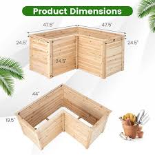 24 Inch L Shaped Wooden Raised Garden Bed With Open Ended Base Natural Costway