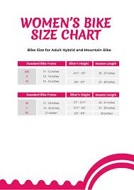 free women s bike size chart