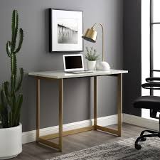 Designed for flexibility, comfort and space, this versatile desk is ideal for working with a laptop and. Manor Park Modern Writing Computer Desk White Faux Marble Gold Walmart Com Walmart Com