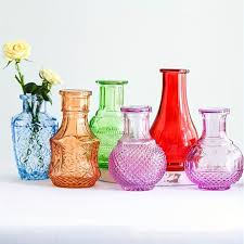 Vintage Colored Glass Bud Vase Set Of