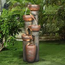 Watnature 39 7 In 5 Tier Resin Fiberglass Relaxing Outdoor Indoor Garden Water Fountain With Led Lights For House Art Decor