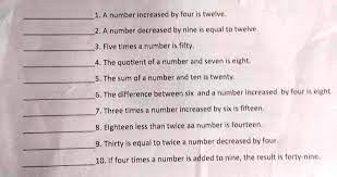 Algebraic Equation A Number Increased