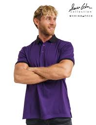 Eggplant Purple 100% Merino Wool Regular Fit Mens Polo Shirts Short Sleeve