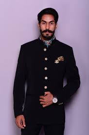 Black Designer Bandhgala Jodhpuri Suit Rajanyas