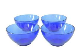 vintage cobalt blue arcoroc glass bowls