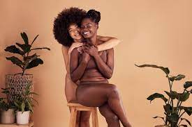 hug love and african women in underwear
