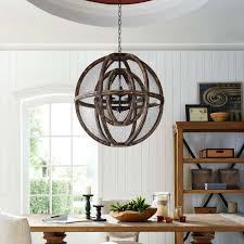 Gravitate Globe Rustic Oak Wood Pendant Light Chandelier Contemporary Modern Furniture Lexmod