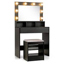 costway black armoire vanity table set