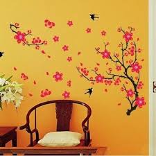 Pink Flowers And Flying Birds Wall Decal