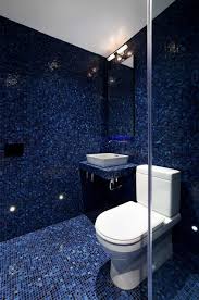 Blue Bathroom With Glass Mosaic Tile