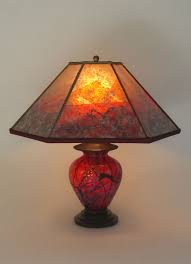 Lindsay Small Brilliant Red Art Glass Lamp Six Panel Mica Shade Phoenix Rising Sue Johnson Custom Lamps Shades