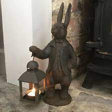 Cast Iron Style Hare Lantern Figurine