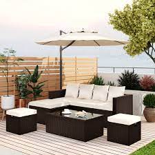 Find a furniture or mattress store near you. Pannow 5 Piece Patio Furniture Pe Rattan Wicker Sectional Lounger Sofa Set With Glass Table And Adjustable Chair Outdoor Furniture Furniture Stores Near Me Furniture Sets Brown Beige Walmart Com Walmart Com