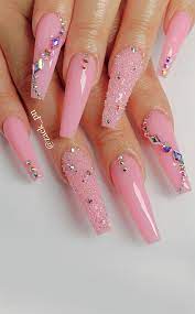 glossy baby pink acrylic coffin nails