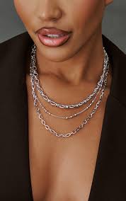 women s silver ball chain layered necklace
