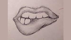 bite lips realistic drawing step by