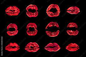 red lipstick kiss print set black