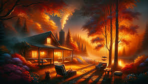 enchanting autumn cabin sunset hd wallpaper