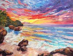 Sunset Seascape Colorful Impasto