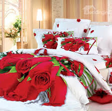 Red Roses Print 4 Piece Bedding Sets