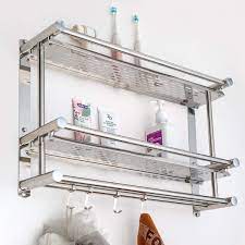 High quality steel make up this beautiful towel rack display, in a. Towel Rack Stainless Steel Towel Rail Bathroom Storage Shelf With Multi Towel Bar Wall Mounted Towel Holder Brushed Rails With Hooks For Bathroom Hotel Kitchen 58 6x37 8x15cm Amazon Co Uk Kitchen Home