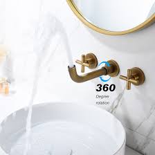 3 holes bathroom faucet gold wall