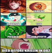 Check spelling or type a new query. How Many Times Has Krillin Died In Dragon Ball Z Love Meme