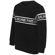 Balmain Boys Black Velour Logo Sweater