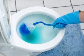 blue toilet cleaner stain