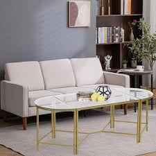 49 20 In Gold Oval Glass Coffee Table