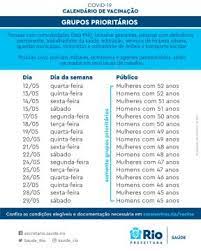 Calendário de vacinação em niterói. Covid 19 Novo Calendario De Vacinacao Para Os Grupos Prioritarios Confira As Datas Prefeitura Da Cidade Do Rio De Janeiro Prefeitura Rio