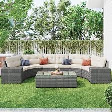 8pcs Outdoor Patio Wicker Sectional