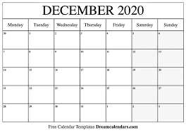 Free December 2020 Printable Calendar Dream Calendars