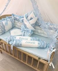 Blue And White Satin Baby Boy Bedding