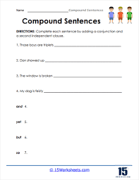 compound sentences worksheets 15